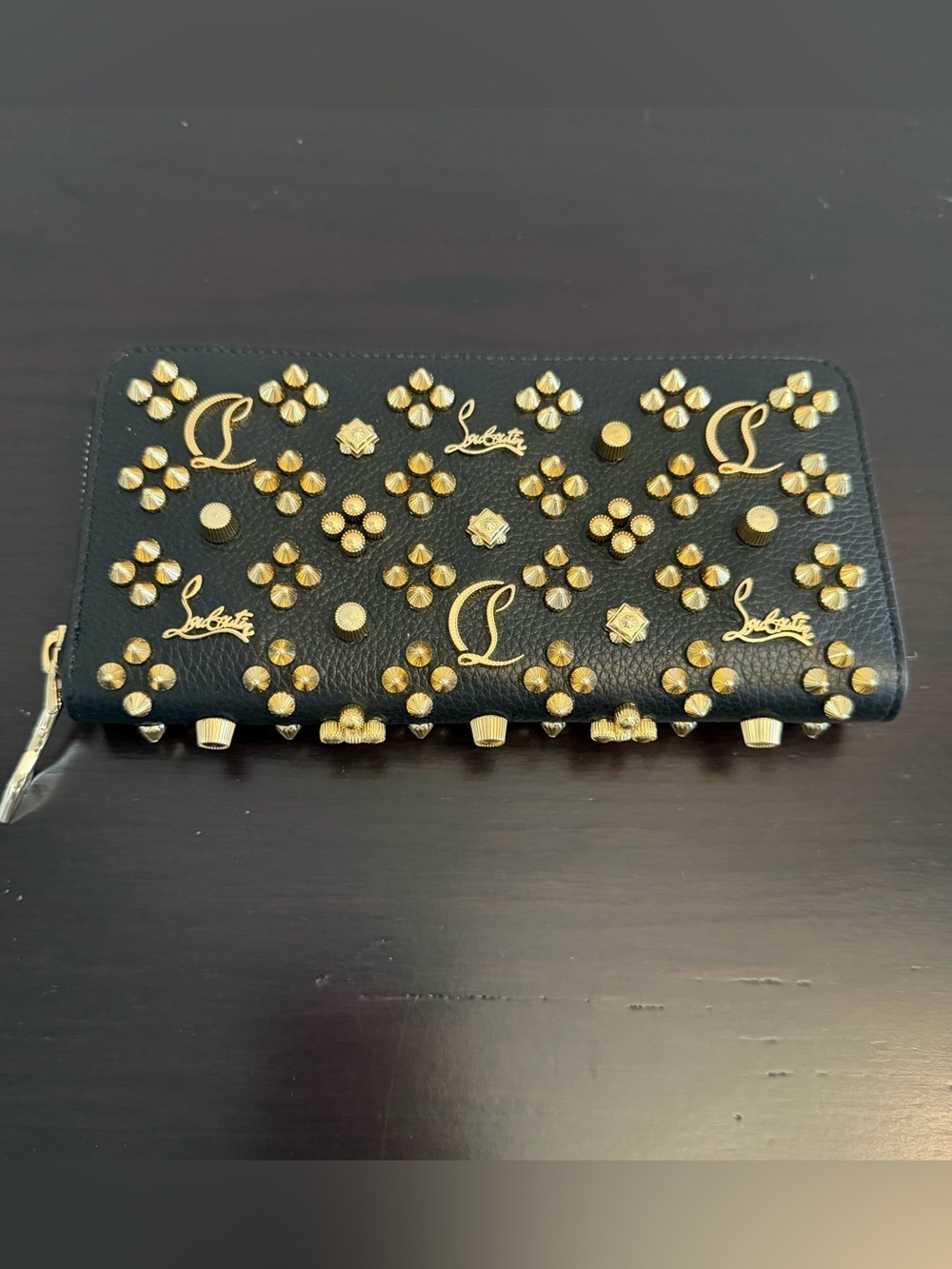 Like New!  Christian Louboutin Panettone Leather Zip Long Wallet Black with Stud